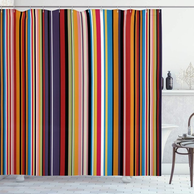 Bunter Duschvorhang mit vertikalen Streifen von Tonnika Chen, mehrfarbiges Design, wasserdicht und schimmelresistent, B: 140 cm, H: 220 cm - Bild 1