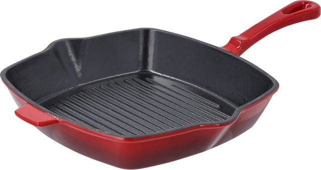 SILVERCREST® Grillpfanne aus emailliertem Gusseisen, Rot, Durchmesser: 24 cm - Bild 1
