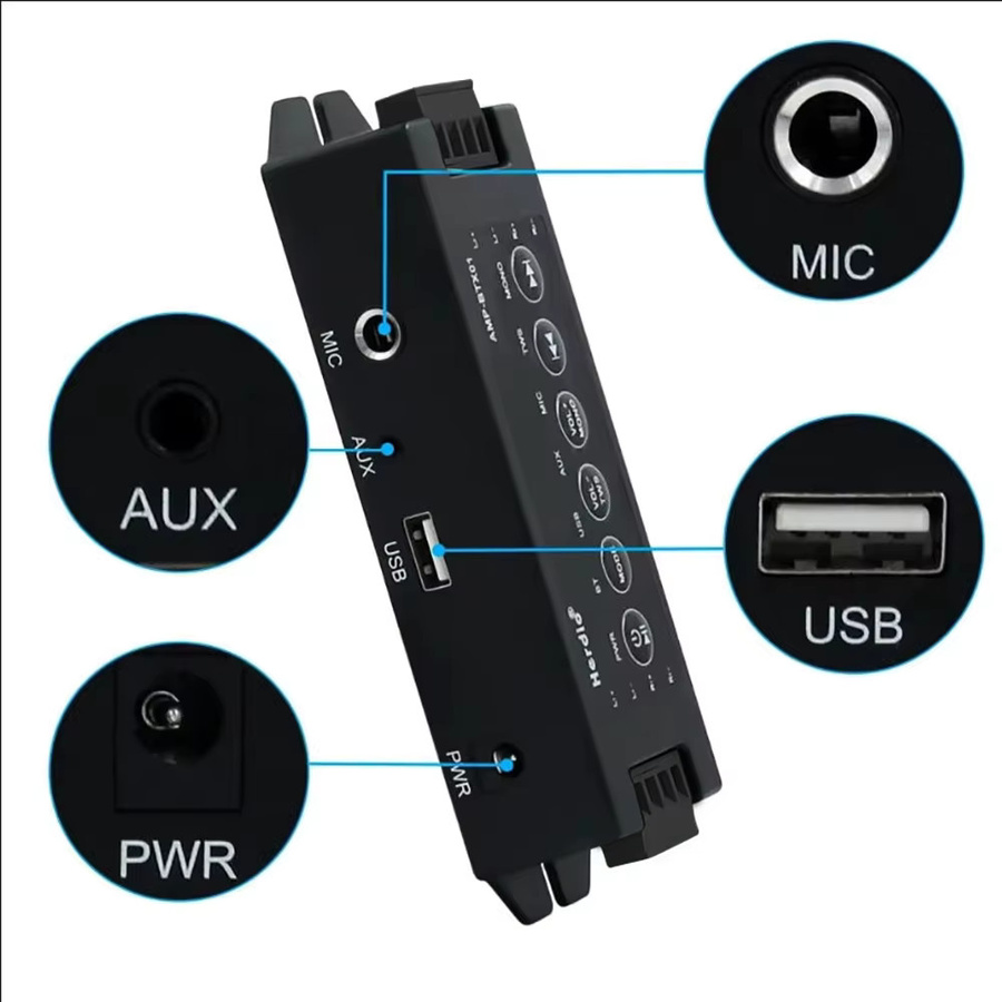 Herdio 4-Kanal Slim Bluetooth-Verstärker mit TWS, AUX, MIC und USB in Schwarz für passive Wand- und Deckenlautsprecher inklusive 24V 3A Netzteil - Bild 4