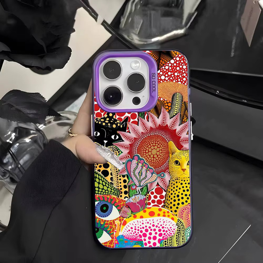 Yayoi Kusama Art Handyhülle für iPhone 17 16 15 14 13 12 11 Pro Max Plus in Silber und Multicolour - Bild 1