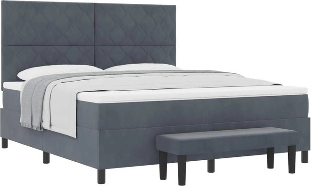 vidaXL Boxspringbett mit Matratze aus Samt in Dunkelgrau, B/T/H: 180 x 200 x 128 cm - Bild 1