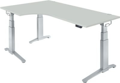 Schäfer Shop Genius ERGOSTYLE S Schreibtisch elektrisch höhenverstellbar mit C-Fuß und Memory Master, lichtgrau/weißaluminium, B: 200 cm, T: 80 cm, H: 64,5-130,5 cm - Bild 1