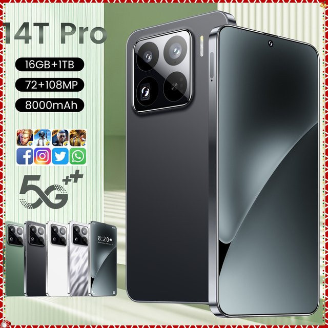 CHOTOG 14T Pro Smartphone 5G mit 7.3 HD Display, 22 GB RAM, 2 TB Speicher, Android, 8000 mAh Akku, Schwarz - Bild 1