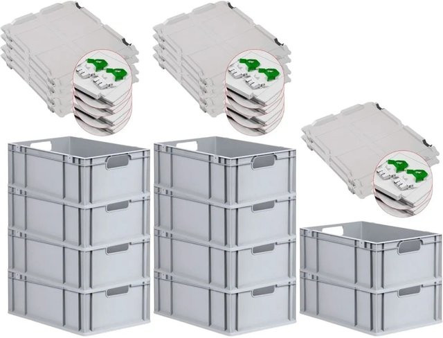 PROREGAL Spar Set 10x Eurobox Nextgen Economy mit Scharnierdeckel und grünen Schiebeschnappverschlüssen, H x B x T: 22 x 40 x 60 cm, 44 Liter - Bild 1