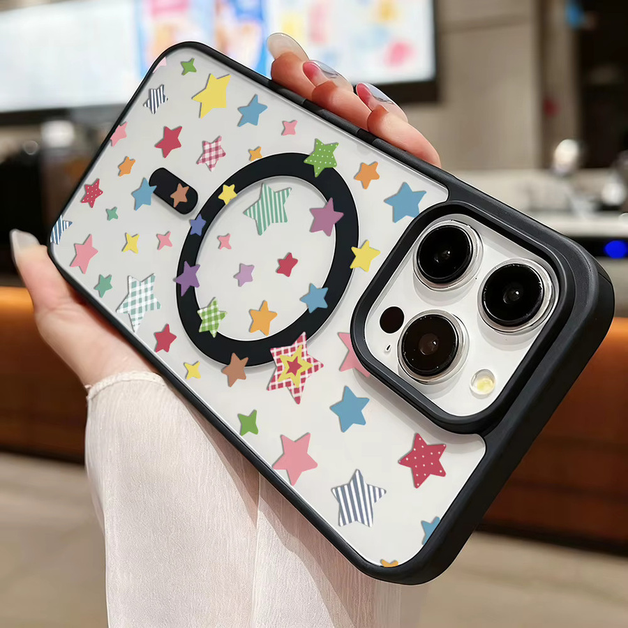 Magnetische iPhone Handyhülle mit INS-Stern-Design und Umhängeband, stoßfeste matte Acryl-Abdeckung für Apple iPhone 17 16 15 14 13 12 11 Pro Max, Multicolor - Bild 5