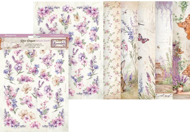 Stamperia Motiv-Strohseide Sortiment Lavender in Lila und Beige, A4 - Bild 1