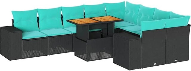 vidaXL 10-teilige Garten-Sofagarnitur aus Poly-Rattan und Akazienholz in Schwarz mit Kissen - Bild 1