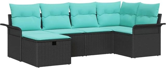 vidaXL Gartensofa-Set aus Polyrattan in Schwarz-Blau mit 6 Teilen, L-Form Lounge-Set inklusive Kissen und integriertem Stauraum für Garten und Terrasse - Bild 1