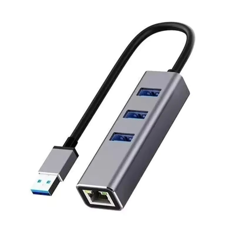 USB 3.0 zu RJ45 Ethernet Adapter mit 3-Port Hub, 1000 Mbit/s LAN-Konverter für Laptop, Desktop und Steam Deck, Farbe: Grau - Bild 2