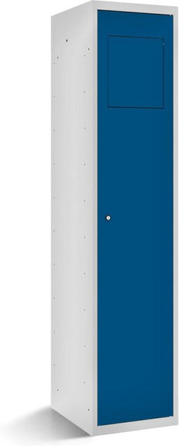 rotstahl Wäschesammelschrank mit Einwurfklappe und Scharniertüren, Korpus lichtgrau und Türen dunkelblau, B/T/H: 40 x 50 x 180 cm - Bild 1