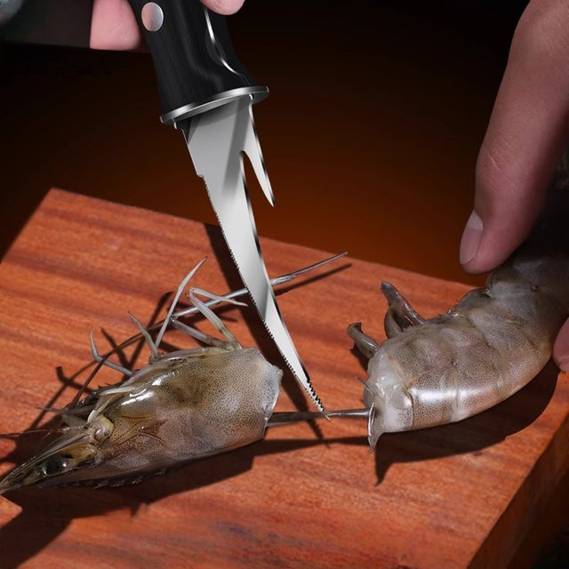 Edelstahl Garnelen Cutter in Schwarz mit Holzgriff für die Küche - Bild 1
