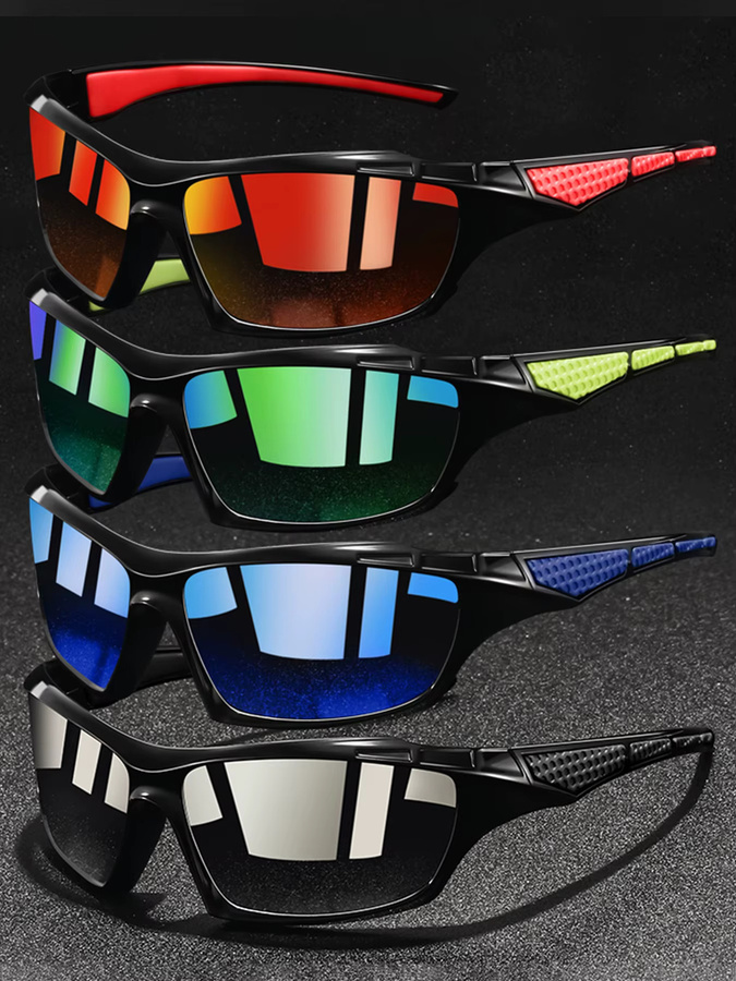 4er-Set Vintage Karo-Sonnenbrillen, Unisex, Vollrand, rechteckig, multicolor, Kunststoff - Bild 1