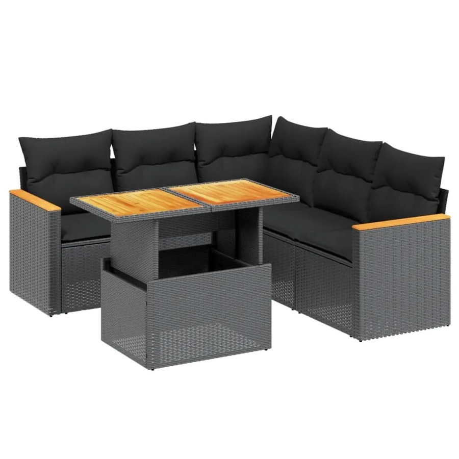 vidaXL 6-teilige Garten-Sofagarnitur aus Polyrattan in Schwarz mit Kissen und Couchtisch - Bild 2