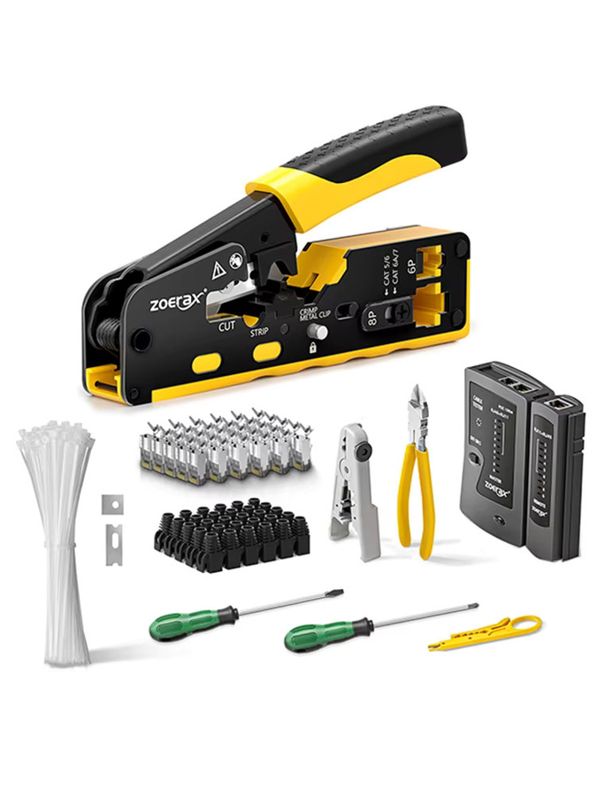 ZoeRax 11-in-1 RJ45 Crimpwerkzeug-Set mit Kabeltester, Drahtschneider und Cat7-Steckverbindern - Bild 3