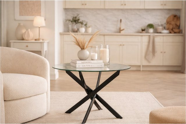 Möbel direkt online Beistelltisch modern mit Glasplatte und Metallgestell, transparent, Durchmesser: 45 cm, Höhe: 45 cm - Bild 1