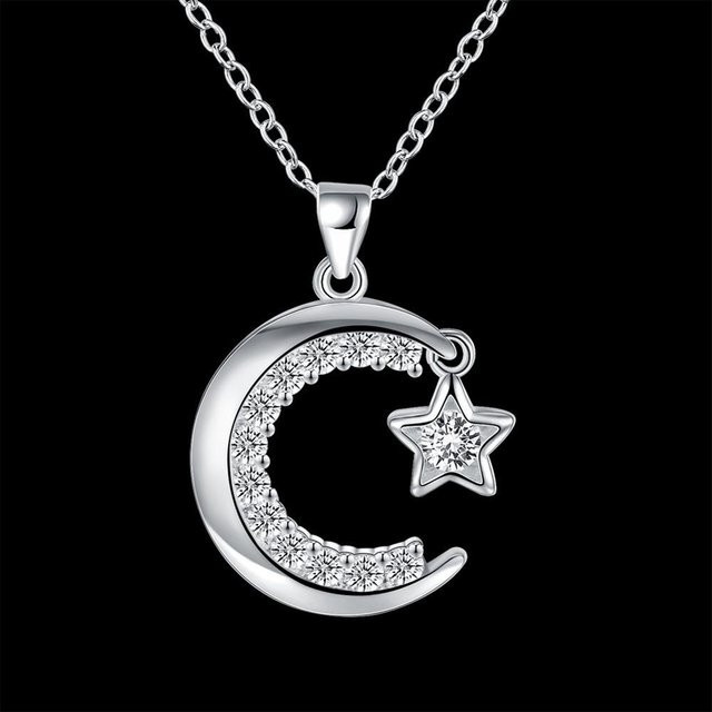 Halskette Mond-Stern-Anhänger, 925 Silber, Zirkonia, Damen - Bild 1