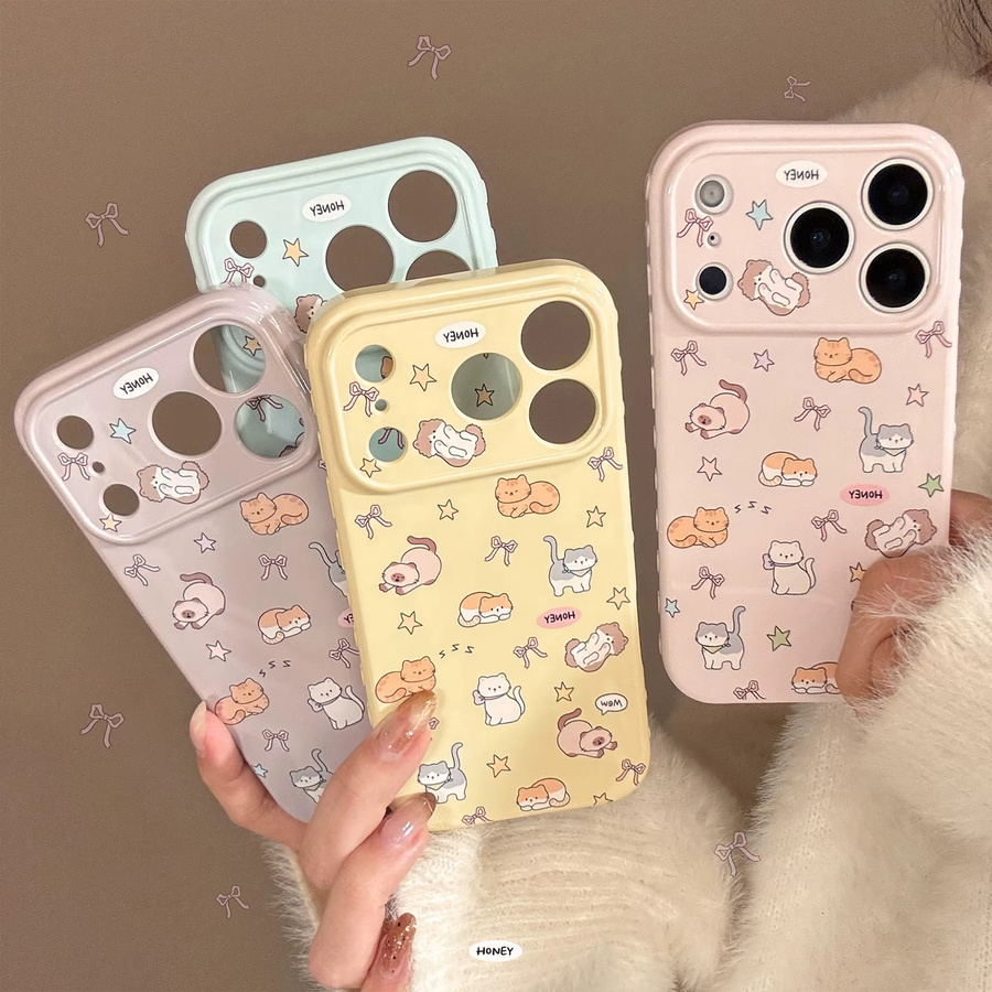 MUQGEW Handyhülle mit Koreanischem Cartoon Kätzchen und Schleife für iPhone 17 16 15 14 13 12 Pro Max, Stoßfeste Schutzhülle in Candy Farben, Mehrfarbig - Bild 2