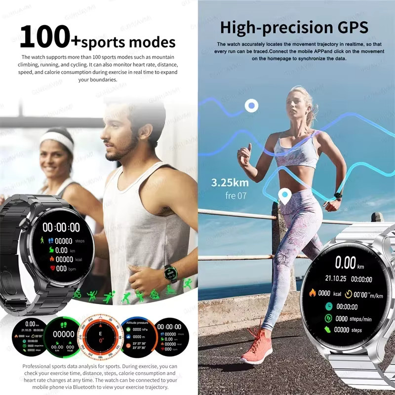 GUHUAVMI Watch 6 Pro Smartwatch für Herren in Schwarz mit GPS-Tracking, NFC, HD AMOLED-Bildschirm, Kompass, Bluetooth-Anruffunktion und IP68 Wasserdichtigkeit - Bild 5