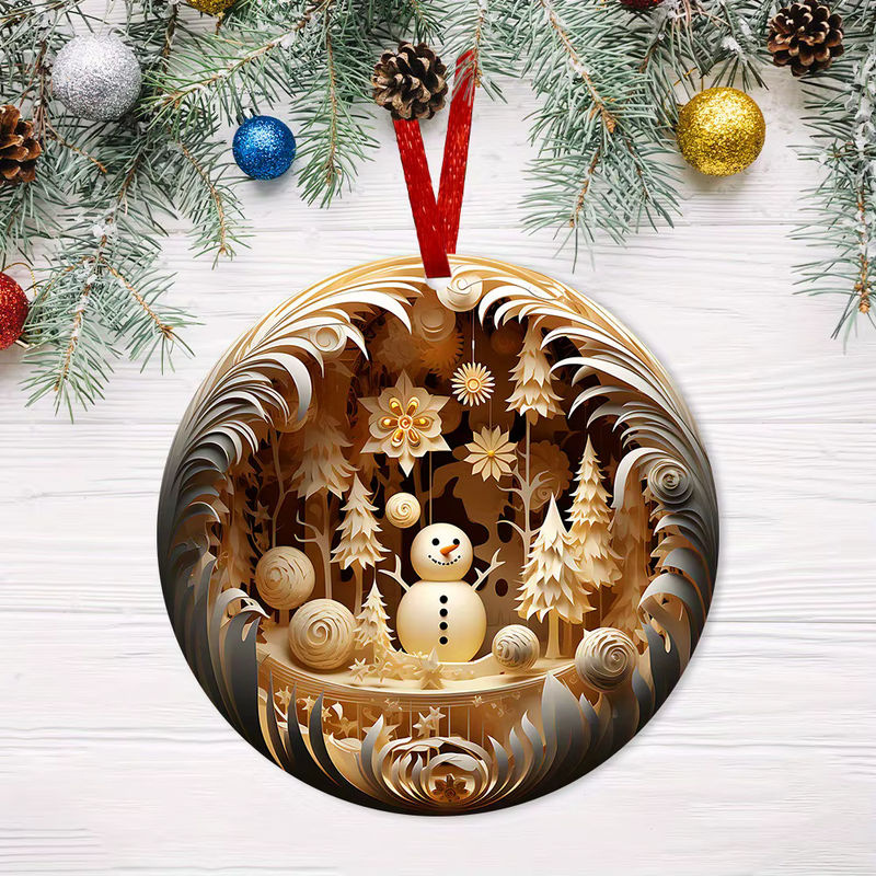 Rustikales Schneemann Holzornament in Beige als hängende Weihnachtsfigur für deinen Baum und die Dekoration - Bild 3