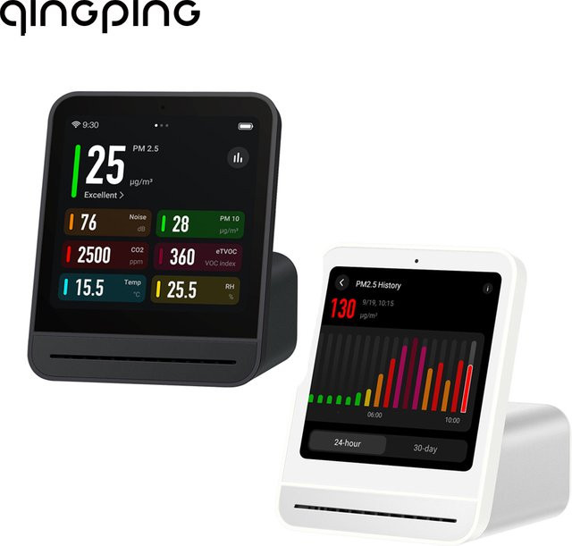 Qingping Luftqualitätsmonitor Gen 2 in Schwarz zur Messung von PM2.5, CO2, PM10, Lärm, Temperatur und Luftfeuchtigkeit mit Alarmfunktion - Bild 1