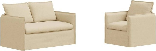 vidaXL Sofa 2-teiliges Set Creme mit Stoffbezug und Metallrahmen B/T/H: 136 x 82 x 85 cm und 75 x 82 x 85 cm - Bild 1