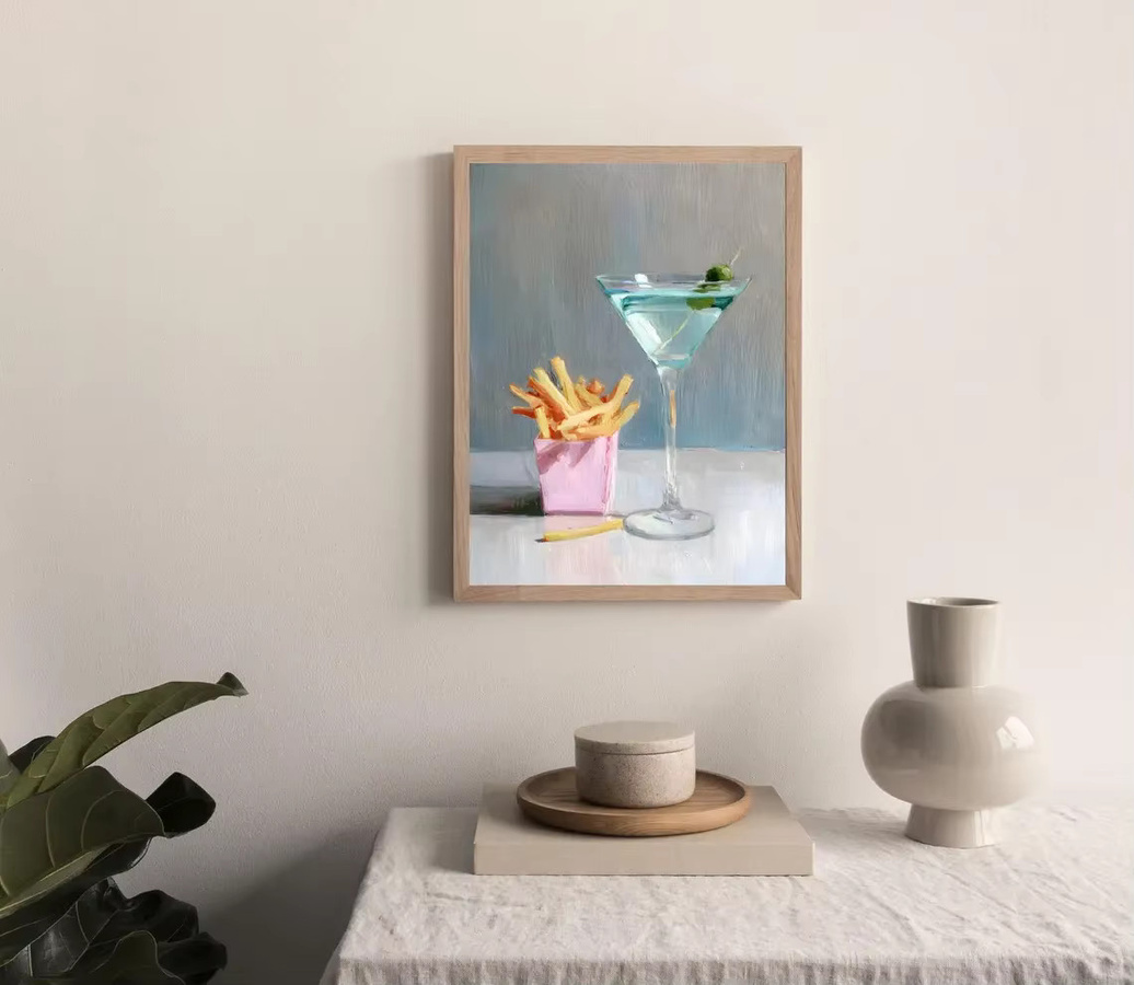 SHENCHEN Wandkunst Martini und Pommes Frites Retro Ölgemälde Druckgrafik in Mehrfarbig auf Leinwand - Bild 4