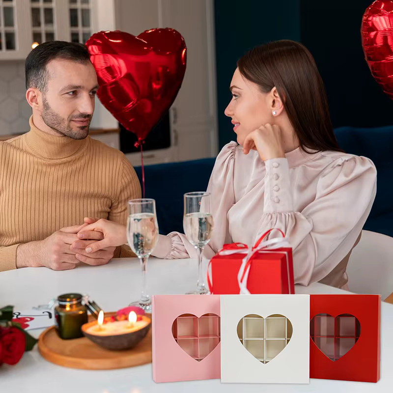 4er-Set herzförmige Geschenkboxen mit Sichtfenster in Rot, Rosa und Weiß für Valentinstag, Hochzeit oder Jahrestag - Bild 3