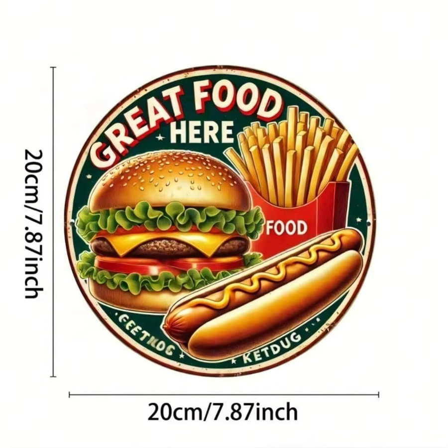 CIFBUY Vintage Burger Fries Wandkunst Rundes Leinwandposter Multicolour - Bild 2