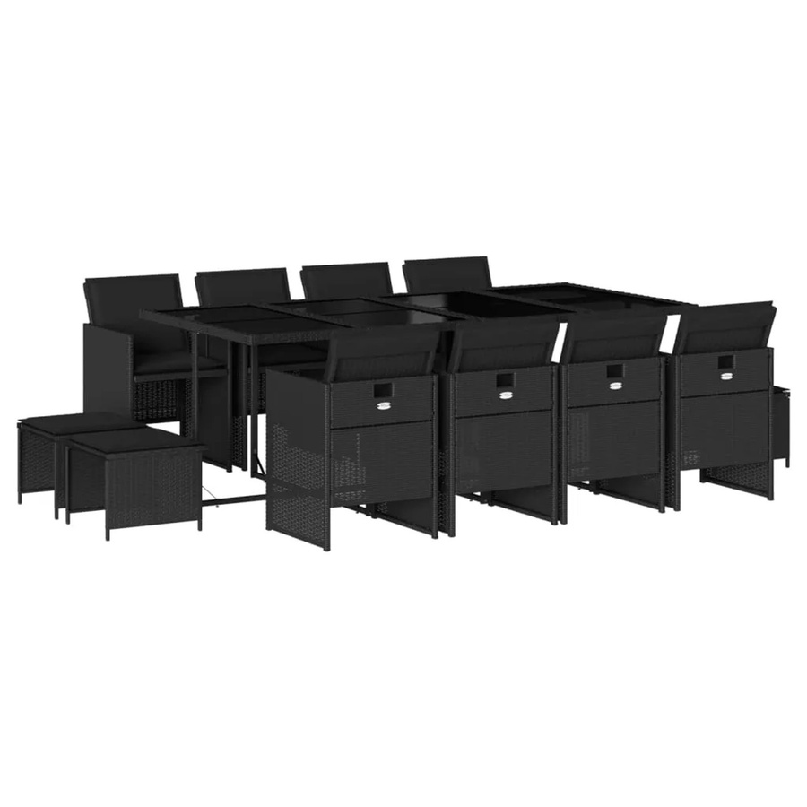 vidaXL 13-tlg Garten-Essgruppe aus Poly-Rattan mit Kissen in Schwarz Modell 32 - Bild 2