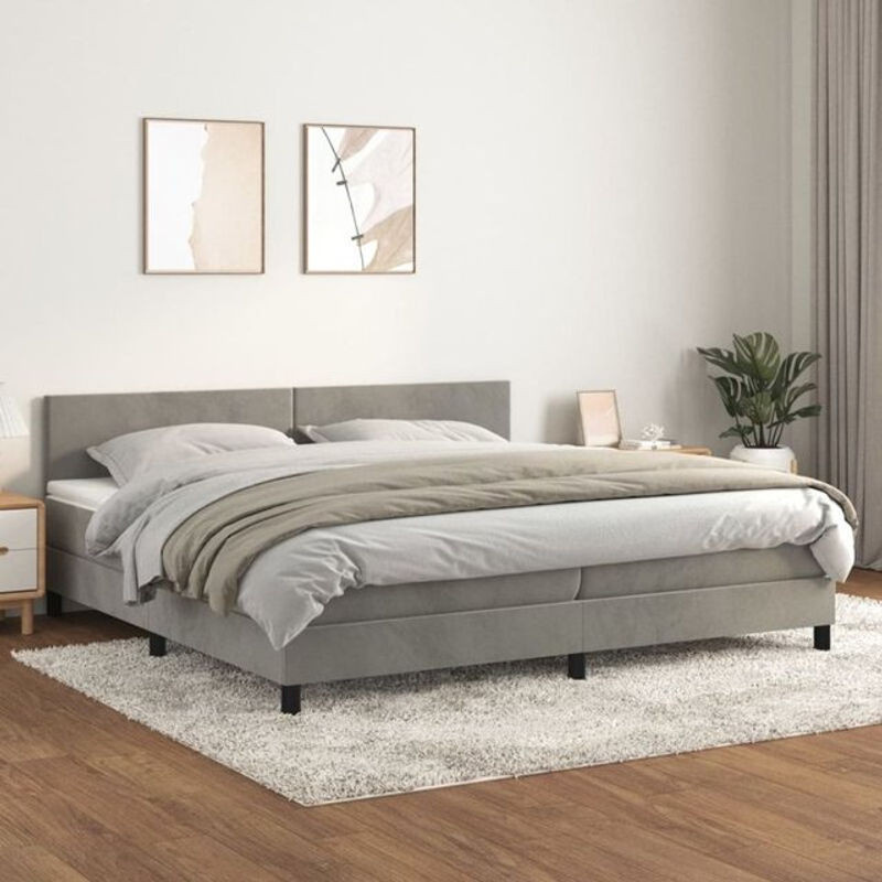 Vidaxl Boxspringbett mit Matratze aus Samt in Grau B/T/H: 200 x 200 x 88 cm - Bild 1