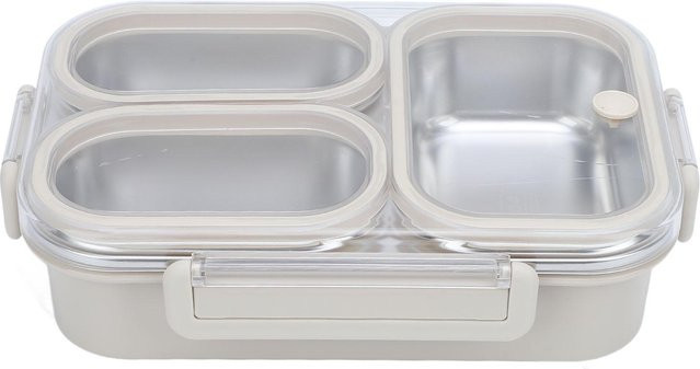 Auslaufsichere Lunchbox von CosyHome aus 304 Edelstahl mit 3 Fächern in Grau - Bild 1
