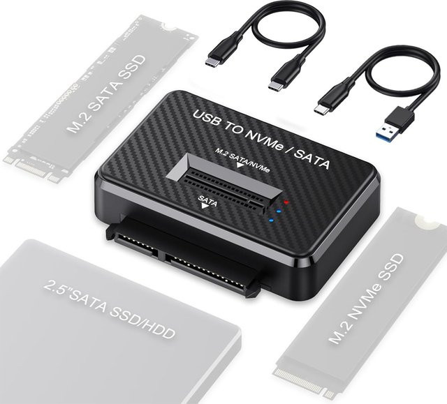 IRhasta SSD-Gehäuse USB 3.0 zu SATA Adapter für 2,5 Zoll HDD und M.2 NVMe SSD in Schwarz - Bild 1