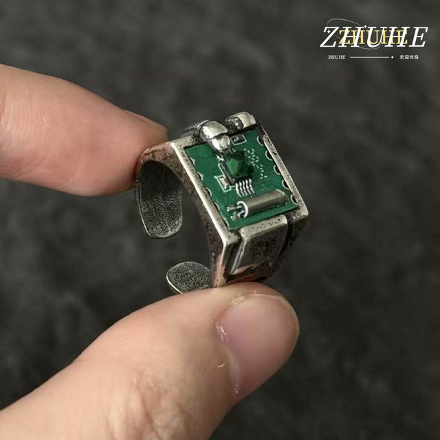 ZHUHE Ring, Messing, grüner Kristall, Silber, Unisex - Bild 1