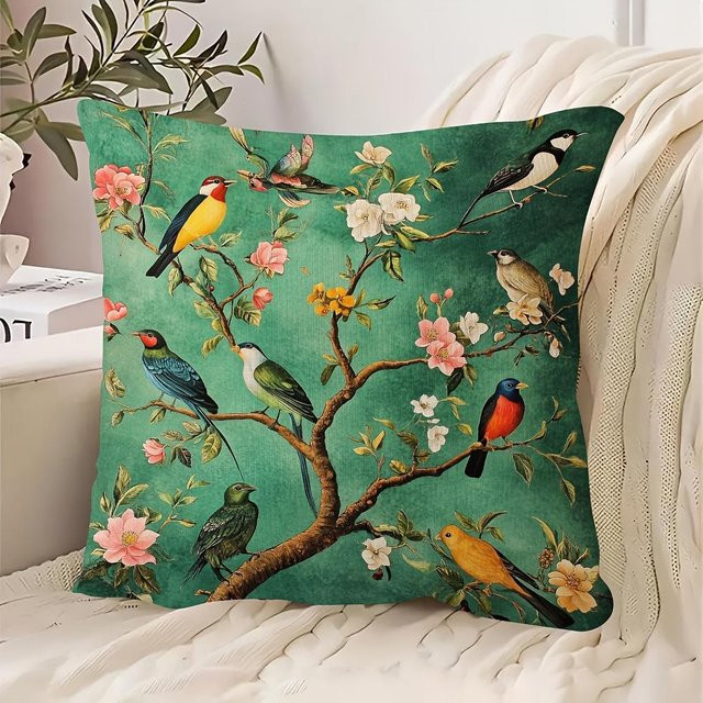 Dekorativer Kissenbezug mit exotischem Vogelmuster in Schwarz, B/H: 45,72 x 45,72 cm - Bild 1