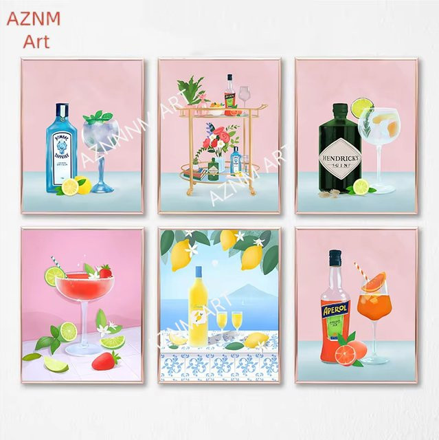 LeDrink Wandbild Leinwandgemälde mit blauem Cocktail-Kelch-Motiv für deine Wohnzimmer-Dekoration - Bild 1