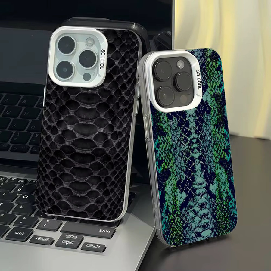 Luxus Handyhülle mit Schlangenledermuster für Apple iPhone 17 17Air 16 15 14 13 12 11 Pro Max Plus in Silber - Bild 1
