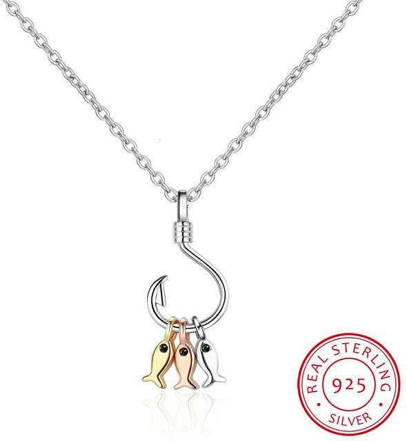Halskette 925 Silber, Drei Kleine Fische Anhänger, Damen - Bild 1