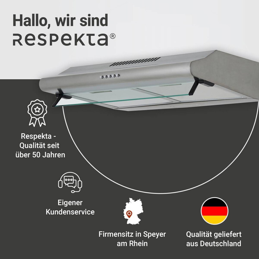 Respekta Unterbau-Dunstabzugshaube CH1259IXCN Edelstahl mit Glasschirm, B/H/T: 59,8 x 14 x 50 cm - Bild 6