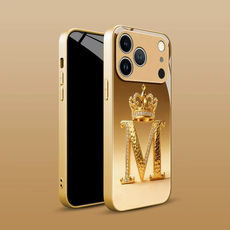 Luxus Handyhülle mit Gold Krone und Buchstabe M Muster in Metallic für iPhone 11 bis iPhone 17 Pro Max und weitere Modelle - Bild 3