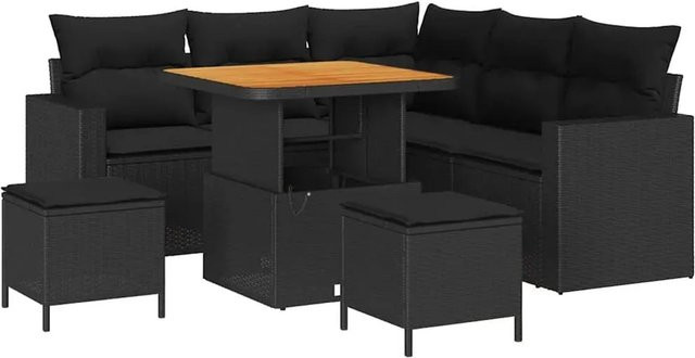 vidaXL Garten-Sofa-Set 8-teilig aus Polyrattan in Schwarz mit L-Form, Polsterkissen und Couchtisch für Terrasse und Garten - Bild 1
