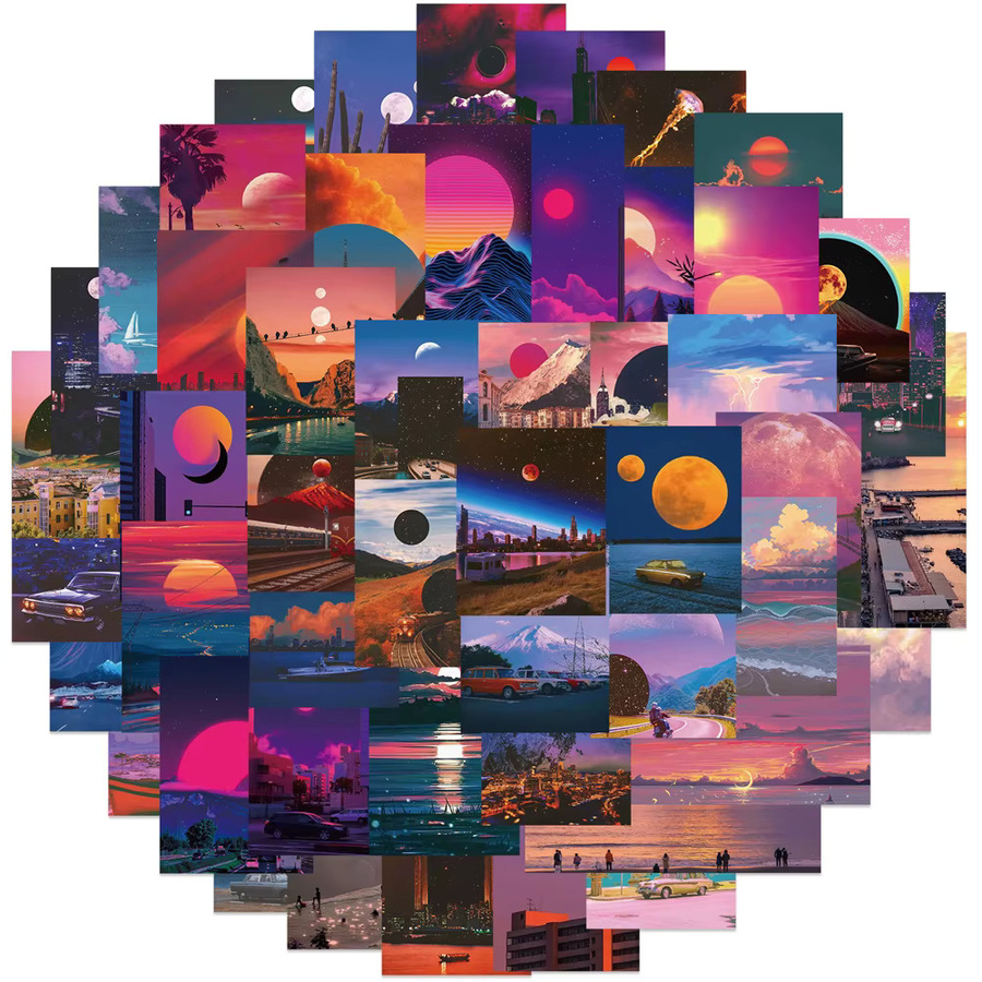 Charile Ästhetische Aufkleber mit Sonnenuntergangslandschaft und Graffiti-Motiven in Multicolour für DIY-Dekorationen an Wasserflaschen, Koffern und Telefonen - Bild 2