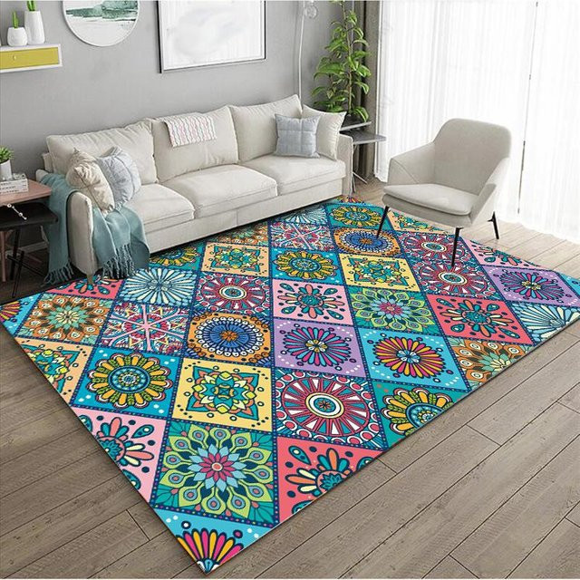 Lodestar Ethnisch Vintage Teppich mit Blumenmuster in Multicolour, Anti-Rutsch-Matte aus Polyester für Wohnzimmer, Schlafzimmer und Badezimmer, B/T: 60 x 40 cm - Bild 1