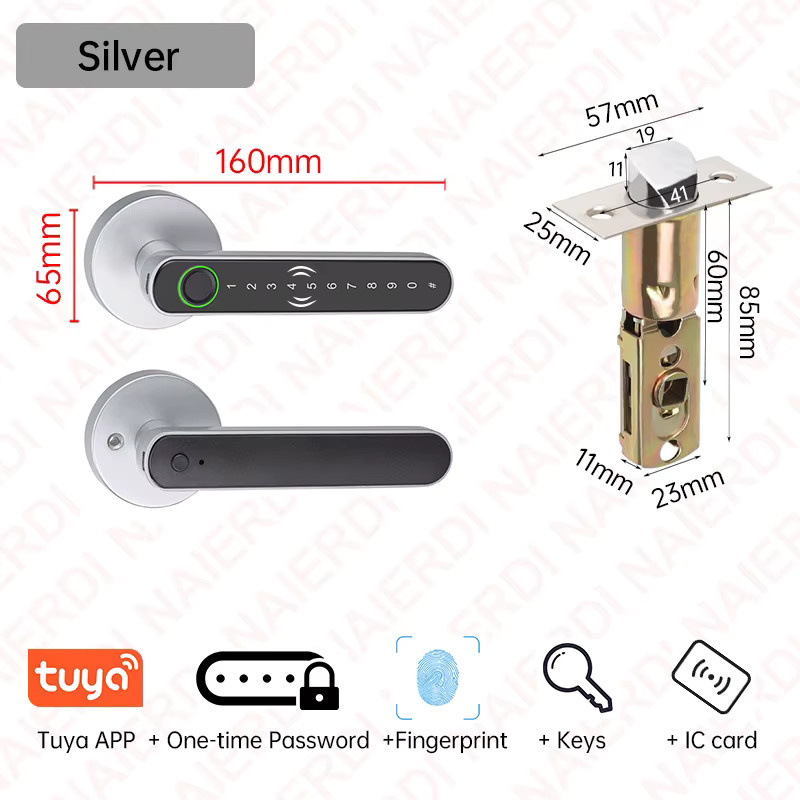 NAIERDI Intelligentes Fingerabdruck-Türschloss mit Griff und Bluetooth via Tuya App, digitales Passwort-Schloss für deine Eingangstür - Bild 4