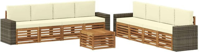 vidaXL Sofagarnitur aus Massivholz Akazie mit 9 Kissen in Beige, modernes Gartenmöbel-Set mit Latten-Design und Armlehnen - Bild 1