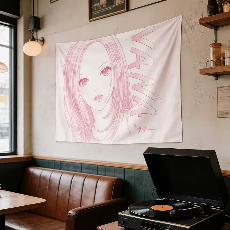 VIKAMA Anime Wandteppich in Rosa mit Abstract Portrait Linienkunst als moderne Wanddekoration für dein Wohnzimmer oder Schlafzimmer, B: 60 cm, H: 40 cm - Bild 2