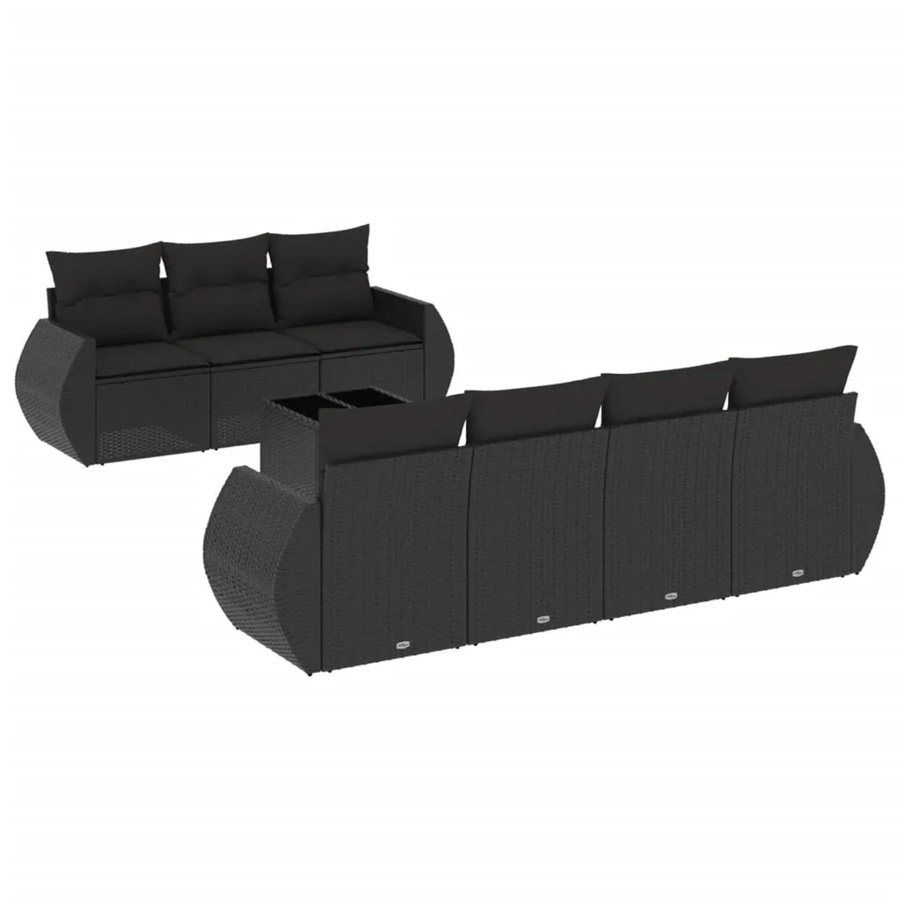 vidaXL 8-tlg. Garten-Sofagarnitur in Schwarz mit Kissen aus Poly-Rattan und Metallgestell - Bild 2