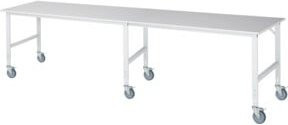 Rau Fahrbarer Arbeitstisch Tom in Grau und Weiß, höhenverstellbar mit M-Platte, B: 400 cm, T: 100 cm, H: 91-123 cm - Bild 1