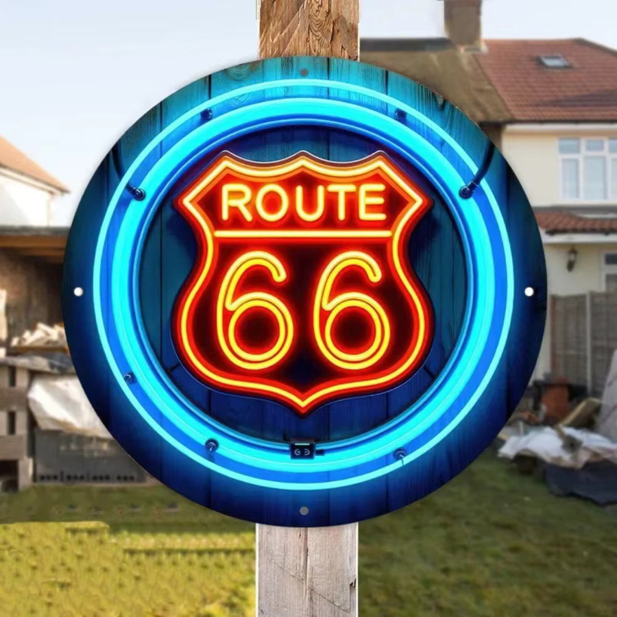 CIFBUY Vintage Route 66 Metall-Wandschild aus Aluminium in Blau und Orange, Rund - Bild 6