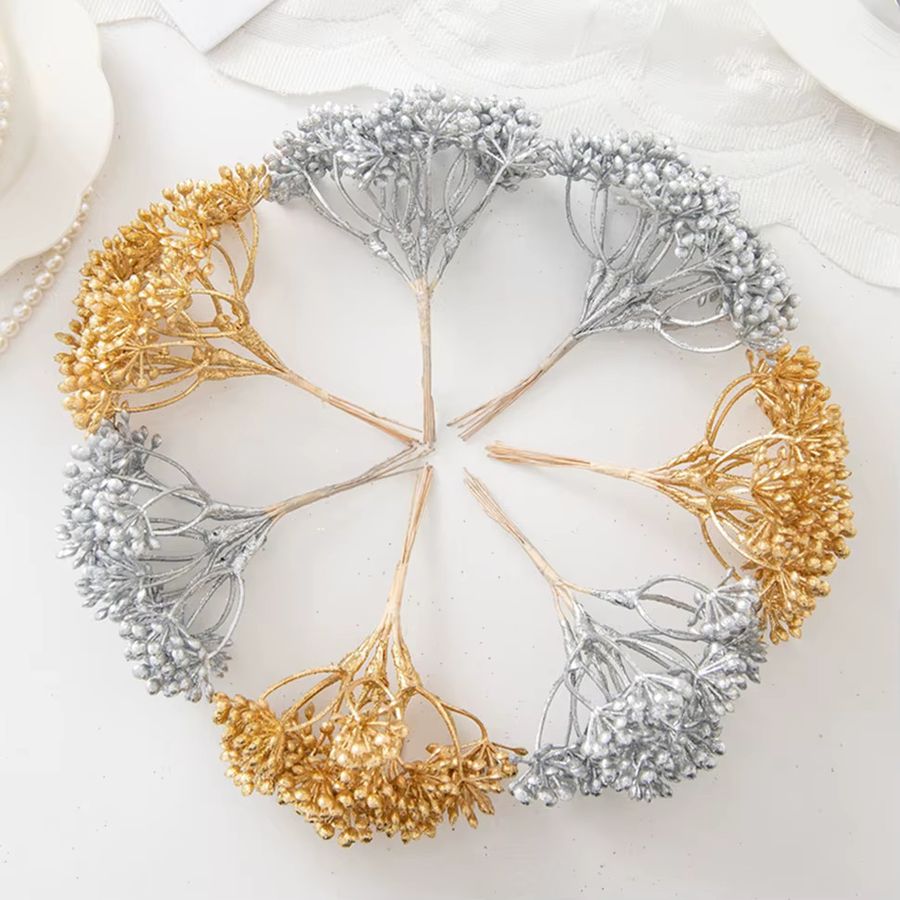 Yusheng Künstliche Blumenpflanze in Gold und Silber für Dekorationen zu Weihnachten und Hochzeiten - Bild 2