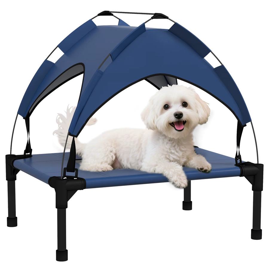 PawHut Erhöhtes Hundebett mit Baldachin und Dach in Blau, wetterfestes Outdoor-Haustierbett aus Oxfordpolyester, B/T/H: 61 x 76 x 69,5 cm - Bild 2